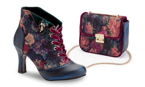 Women's Wedding Occasion Party Floral Ankle Boots and Matching Clutch Set