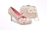 Joe Browns Couture Pink Floral detailed Wedding/occasion Shoe and Clutch handbag